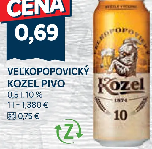 Velkopopovický Kozel pivo plechovka