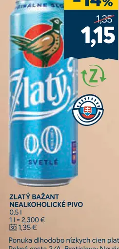 Zlatý Bažant Tmavé výčapné pivo plechovka