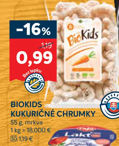 BioKids bio kukuričné chrumky s príchuťou mrkva