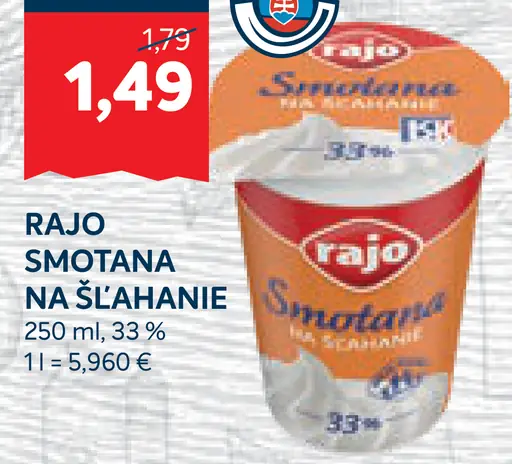 Rajo Smotana na šľahanie 33%