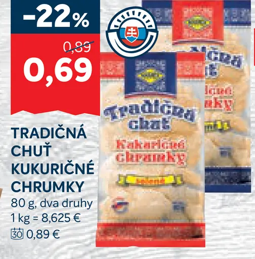 Tradičná chuť kukuričné chrumky, dva druhy