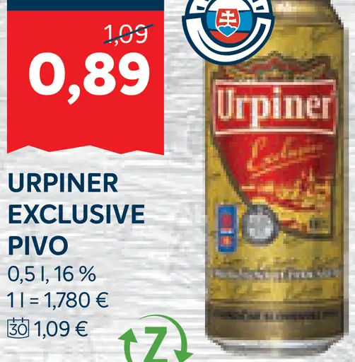 Urpiner Exclusive pivo plechovka