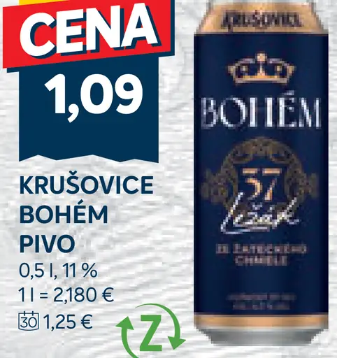 Krušovice Bohém pivo ležák plechovka