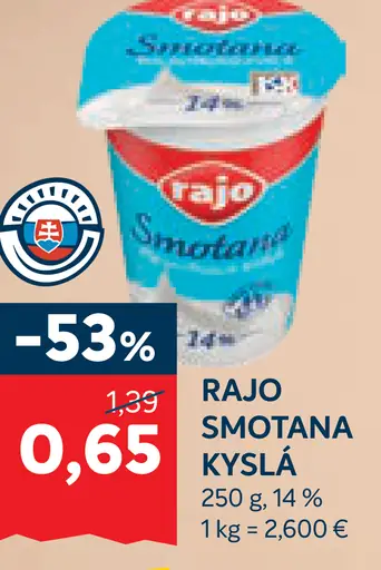 Rajo smotana kyslá 14%