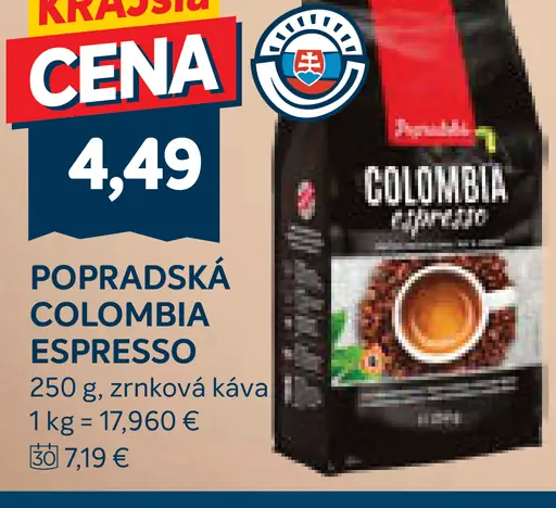 Popradská Colombia Espresso pražená zrnková káva