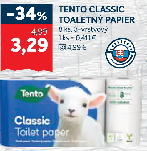 Tento Classic Toaletný papier 3-vrstvový