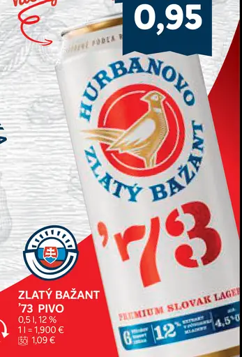 Zlatý Bažant '73 pivo svetlý ležiak