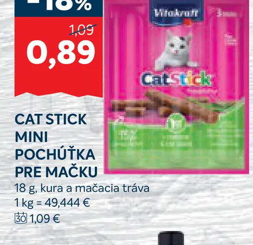 Cat Stick mini maškrta pre mačku s kuracím mäsom a mačacou trávou