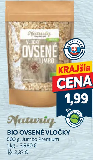 Naturiq bio ovsené vločky Jumbo Premium
