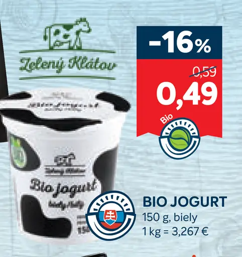 Zelený Kľátov BIO Jogurt biely