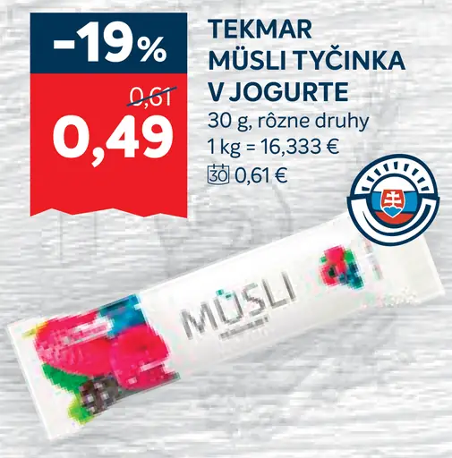 Tekmar müsli tyčinka v jogurte rôzne druhy