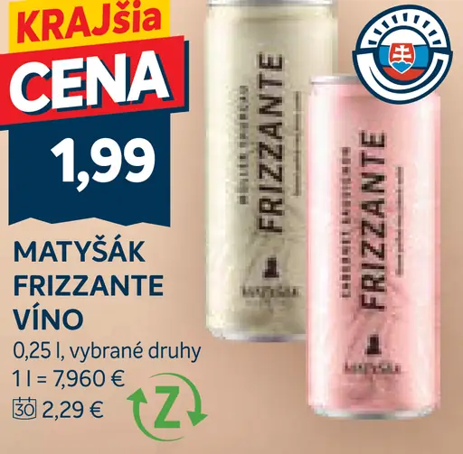 Matyšák Frizzante víno, vybrané druhy