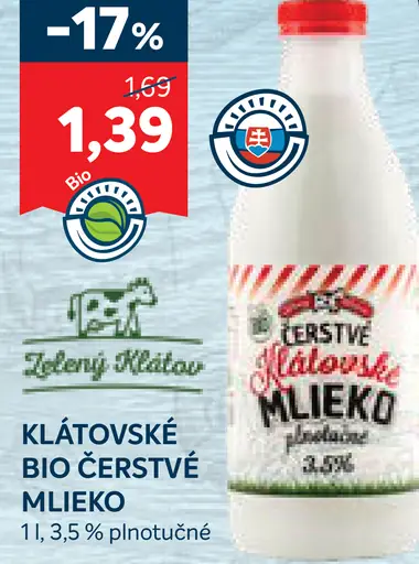 Klátovské bio čerstvé mlieko plnotučné 3.5%