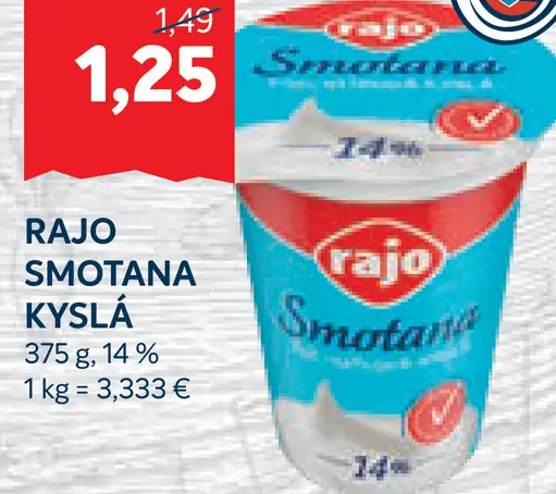 Rajo smotana kyslá 14%