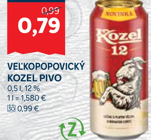 Velkopopovický Kozel pivo plechovka 12 %