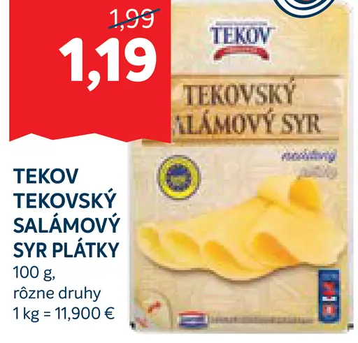 Tekov Tekovský salámový syr plátky rôzne druhy