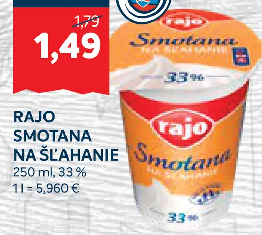 Rajo Smotana na šľahanie 33%