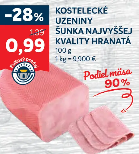 Kostelecké uzeniny šunka najvyššej kvality hranatá