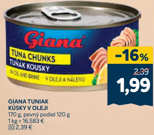Giana tuniak kúsky v oleji v náleve
