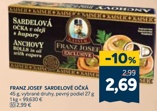 Franz Josef Sardelové očká v oleji alebo ančovičky v oleji s kaparami