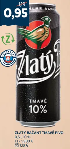 Zlatý Bažant Tmavé výčapné pivo plechovka