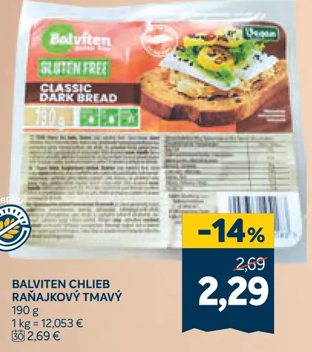Balviten chlieb raňajkový tmavý bezlepkový