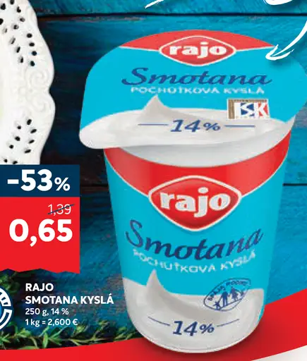 Rajo smotana kyslá 14%