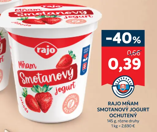 Rajo Mňam smotanový jogurt rôzne druhy