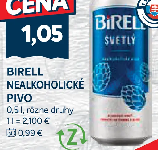 Birell Svetlý nealkoholické pivo plechovka