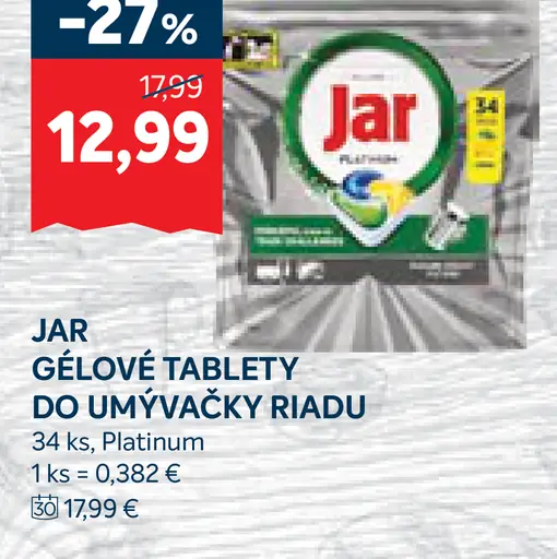 Jar géľové tablety do umývačky riadu Platinum