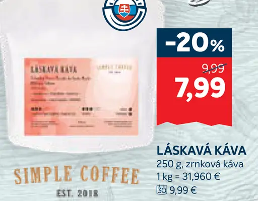 Simple Coffee Láskavá zrnková káva