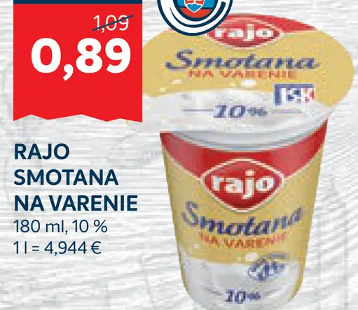 Rajo Smotana na varenie 10%