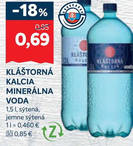 Kláštorná Kalcia minerálna voda sýtená
