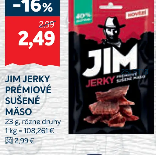 Jim Jerky prémiové sušené mäso, rôzne druhy