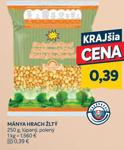 MÁNYA hrach žltý lúpaný, polený