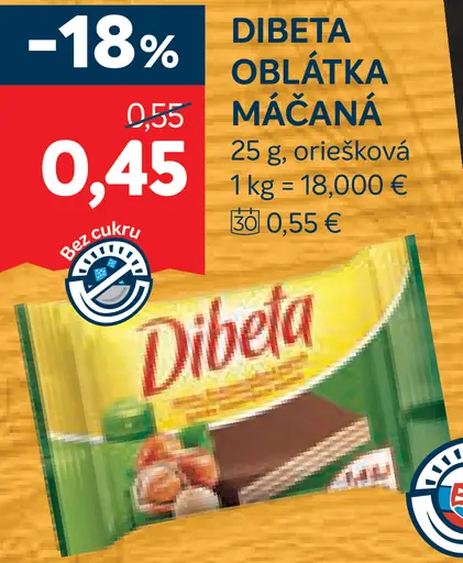 Diabeta diétna oblátka máčaná, oriešková