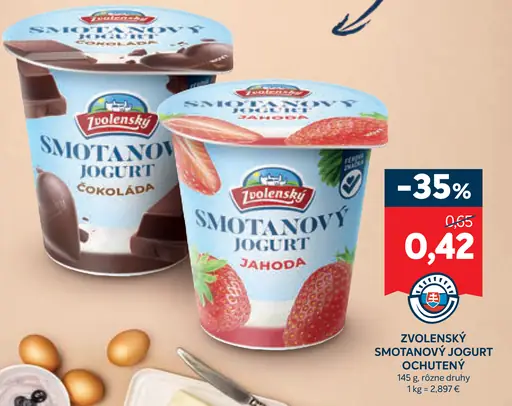 Zvolenský smotanový ochutený jogurt jahoda, čokoláda