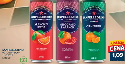 Sanpellegrino Aranciata Rossa, Melograno & Arancia a Clementina, sýtené ovocné nápoje