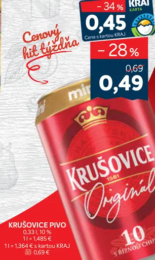 Krušovice pivo – cena s kartou KRAJ