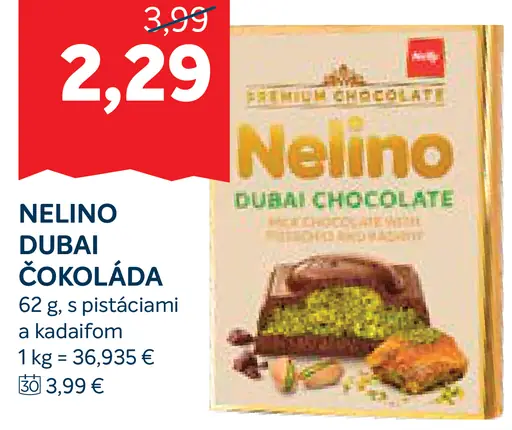 Nelino Dubai čokoláda s pistáciami a kadefiom