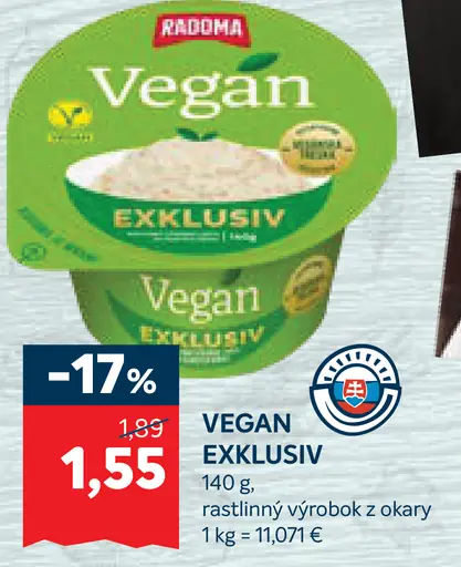Radoma Vegan Exklusiv rastlinný výrobok z okary