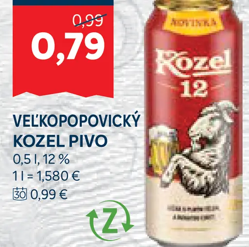 Velkopopovický Kozel pivo plechovka