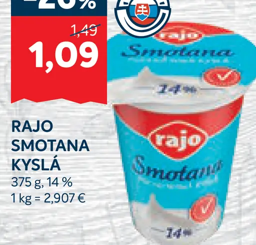 Rajo smotana kyslá 14%