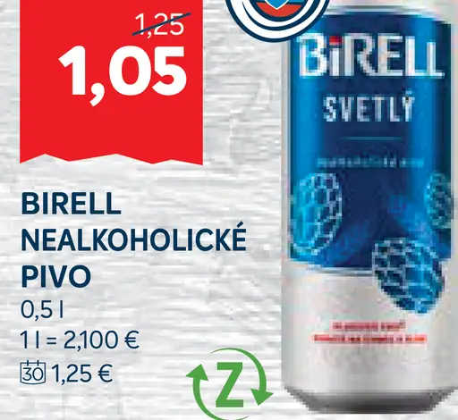 Birell Svetlý nealkoholické pivo plechovka