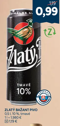 Zlatý Bažant Pivo plechovka