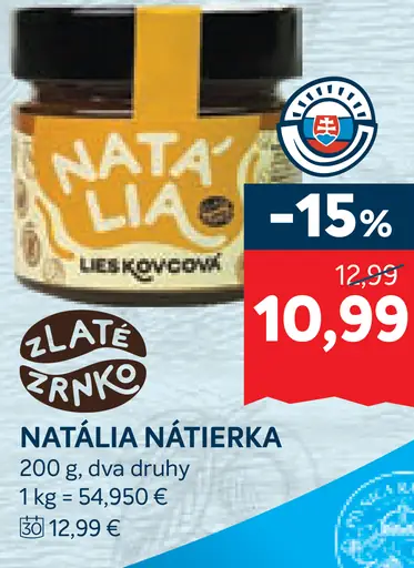 Zlaté zrnko Natália nátierka, dve druhy