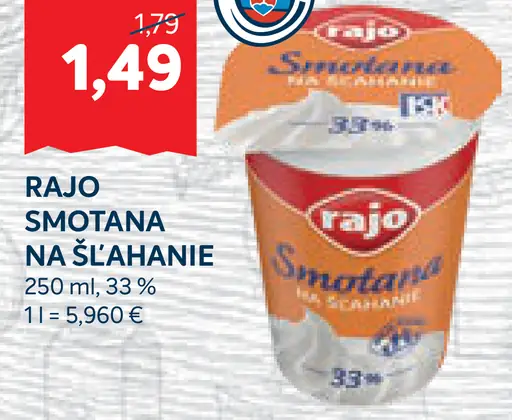 Rajo Smotana na šľahanie 33%