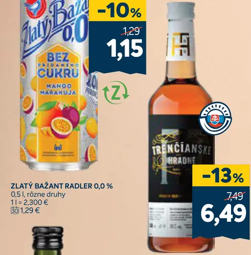 Zlatý Bažant Radler 0,0% 3 druhy