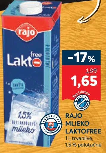 Rajo mlieko Laktofree trvanlivé 3,5 %