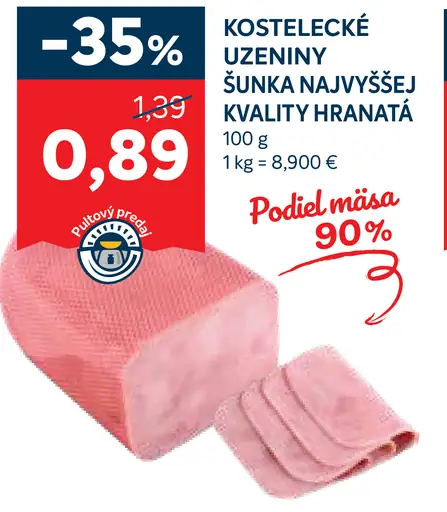 Kostelecké uzeniny šunka najvyššej kvality hranatá